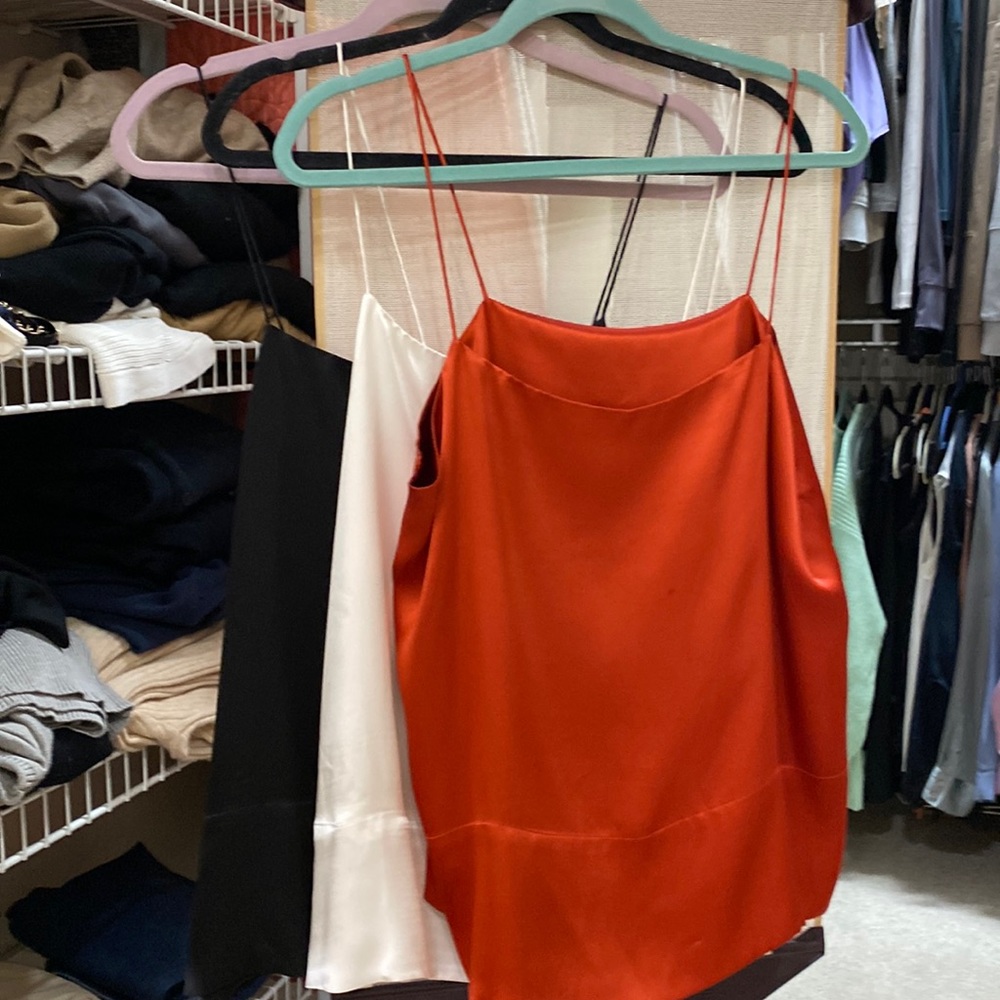 Camisole 100% mulberry silk Charmeuse Lined with spaghetti straps side splits